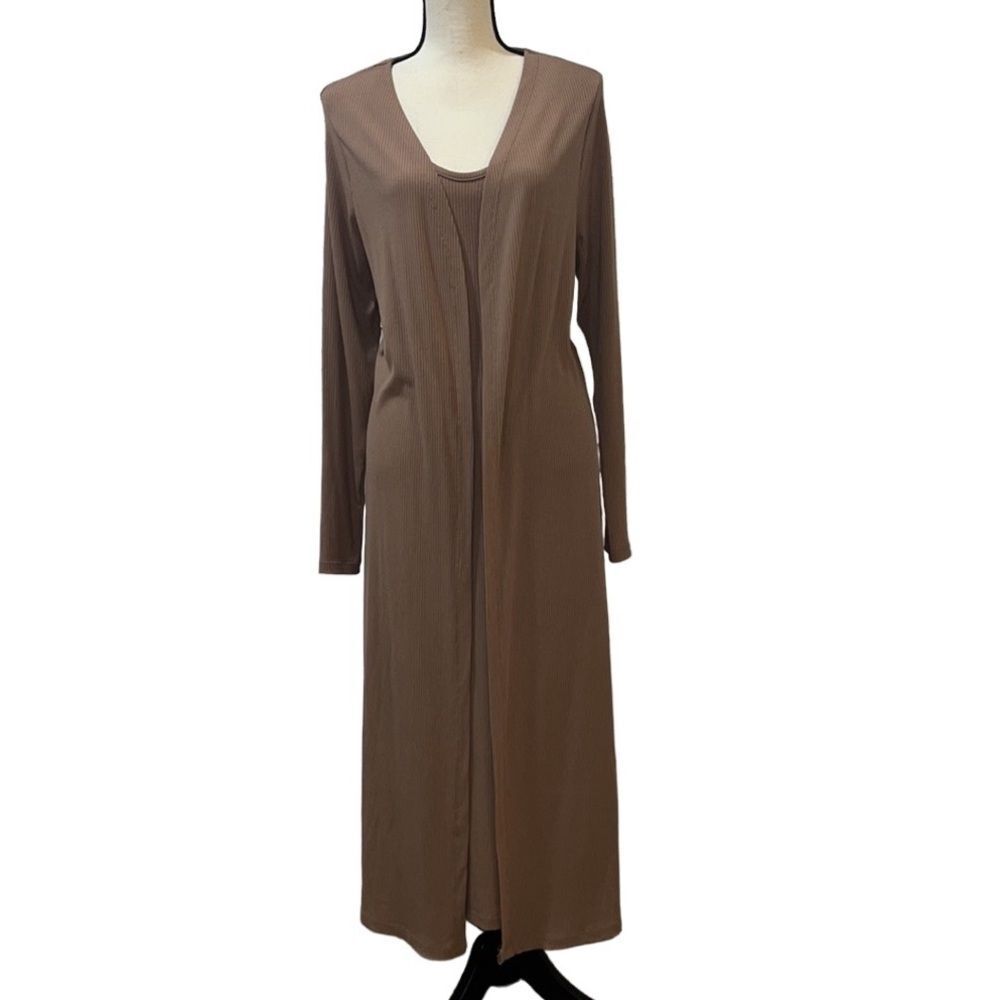 FTF Ribbed Knit Midi Dress & Cardigan Set - Picture 2 of 16